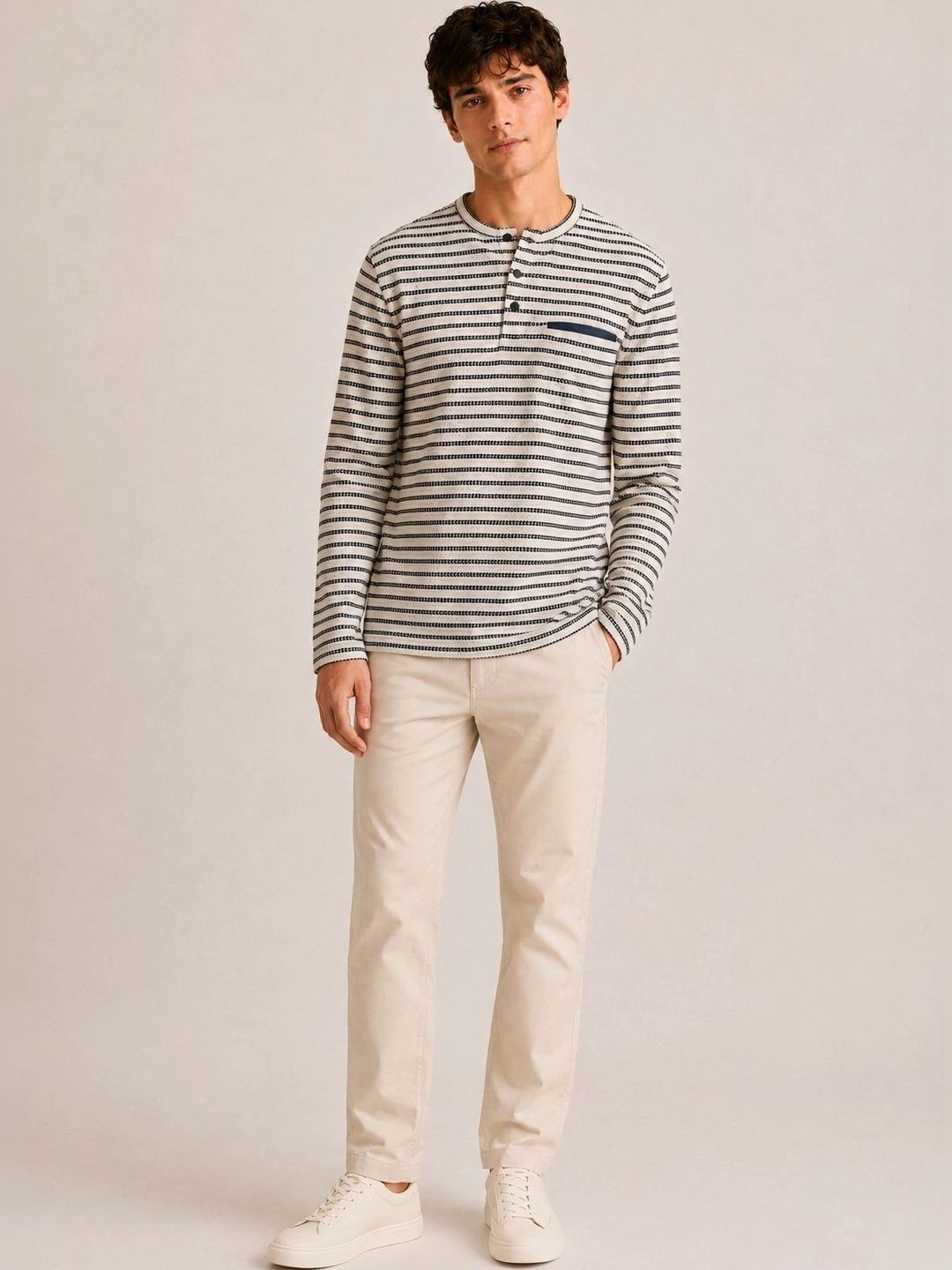 Monk Mode Men Striped Henley Neck Pockets T-shirt-image-1