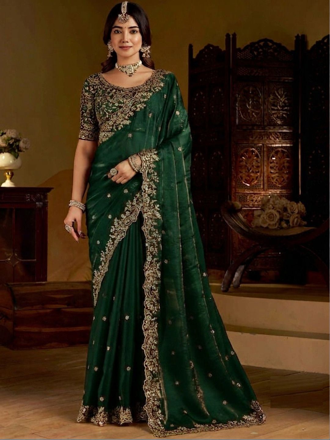 all about you Floral Embroidered Art Silk Heavy Work Saree-picture-10