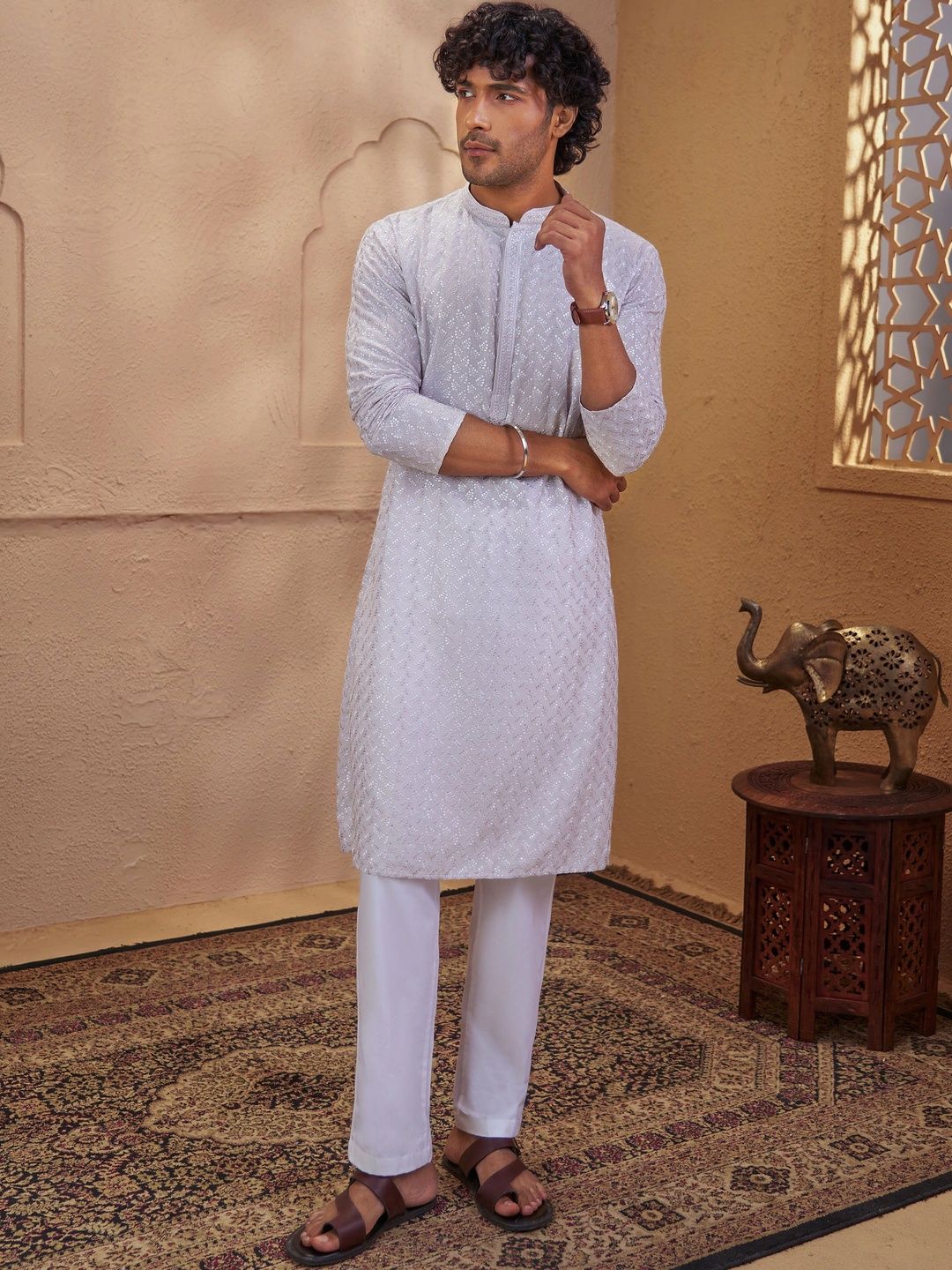 VASTRAMAY Men Ethnic Motifs Embroidered Regular Thread Work Kurta with Pyjamas-picture-16