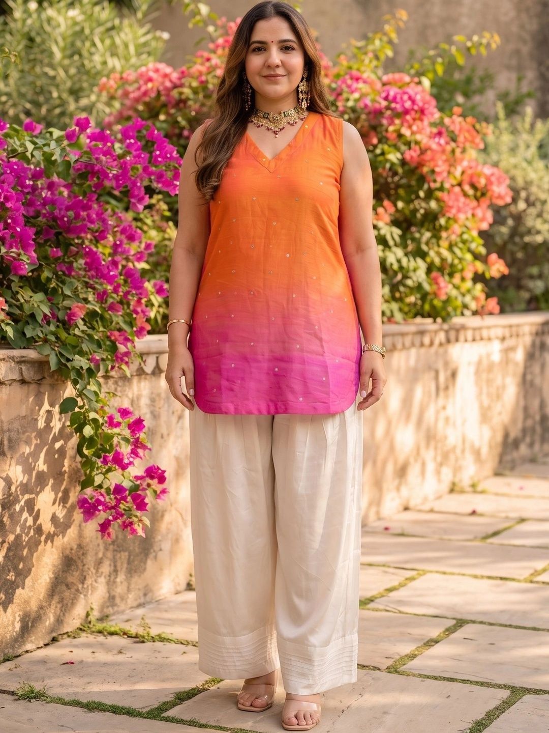PopThread Co Women Ombre Dyed Regular Pure Silk Kurti with Palazzos-image-29
