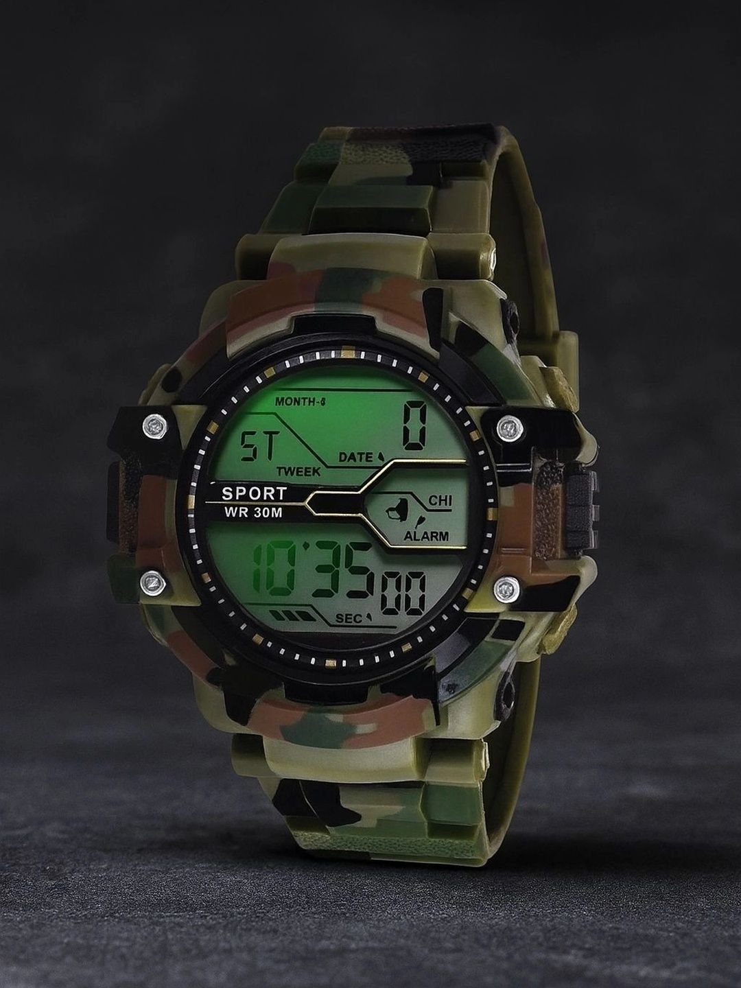 TREX Boys Brass Dial & Straps Digital Watch Sport Army Green Multi Function Alarm-picture-31