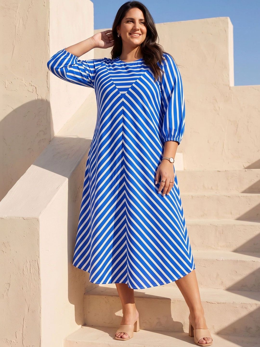 Dora Dori Striped A-Line Dress-image-32
