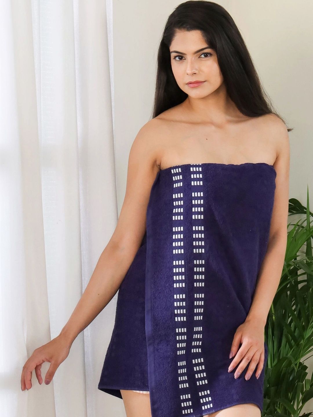 Homeful Style Navy Blue & White 1 Striped Cotton 354 GSM Bath Towel-picture-33