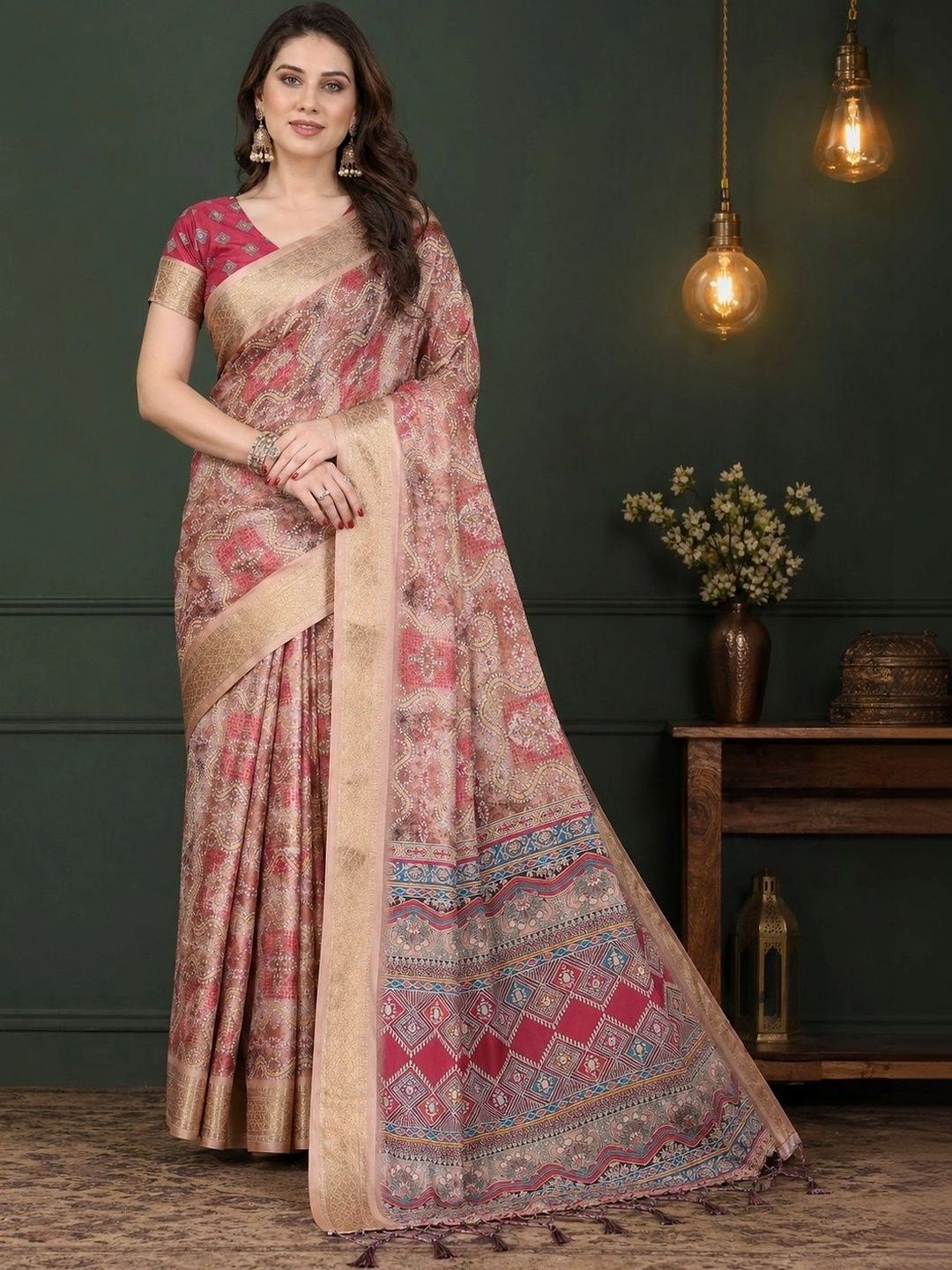V3 FASHION STUDIO Ethnic Motifs Zari Silk Cotton Fusion Banarasi Saree-picture-54