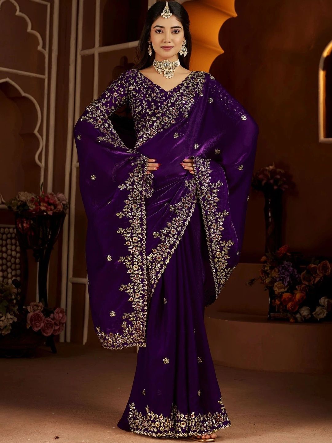 all about you Floral Embroidered Art Silk Heavy Work Saree-picture-16
