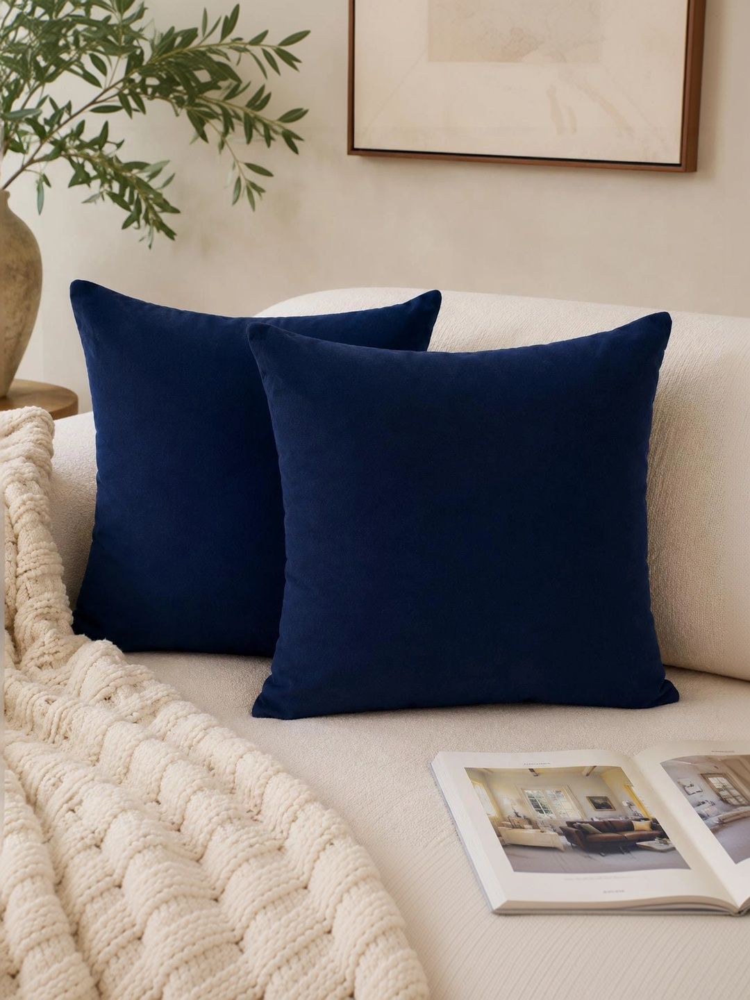 THE S LIVING Navy Blue Set of 2 Velvet Square Cushion Covers-picture-45
