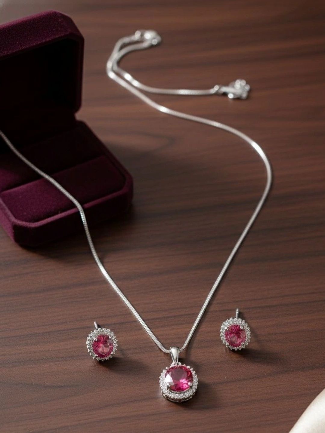 shivay Silver-Plated Stone Studded & Beaded Pendant and Earrings-picture-29