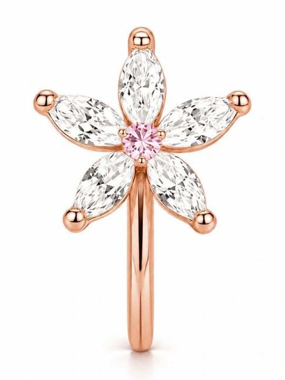 Nilu's Collection Rose Gold-Plated American Diamond Ring Nosepin-image-25