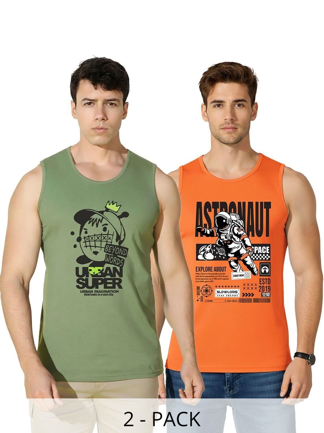 SLOWLORIS Men Pack Of 2 Printed Sleeveless Innerwear T-Shirt-picture-48