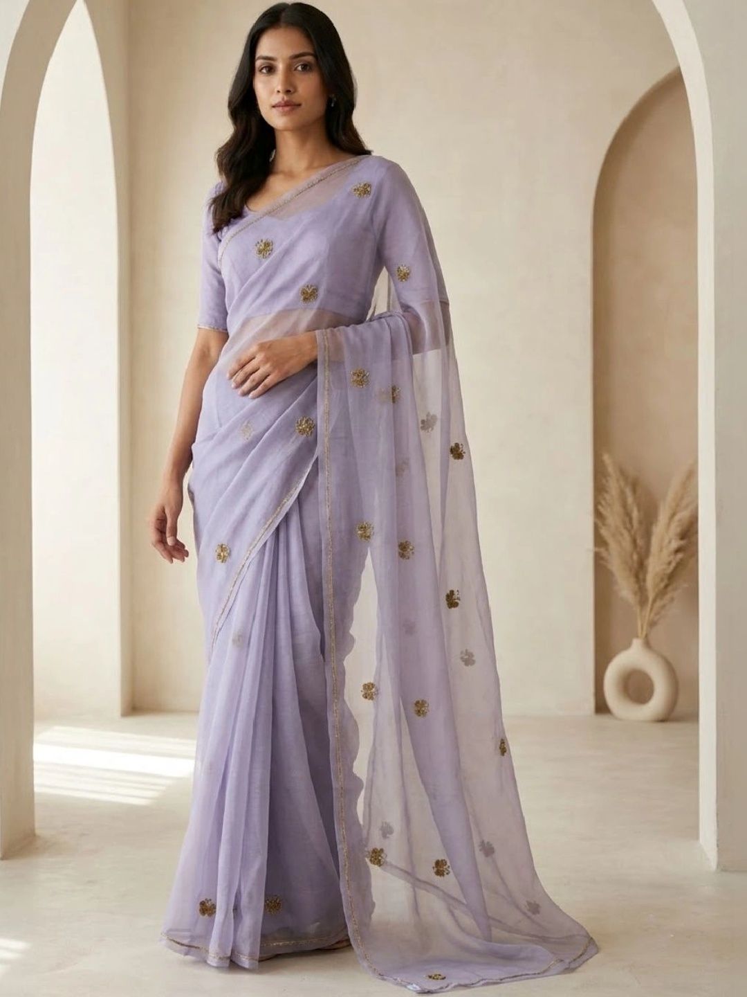 Safed Rang Embroidered Organza Saree-picture-37