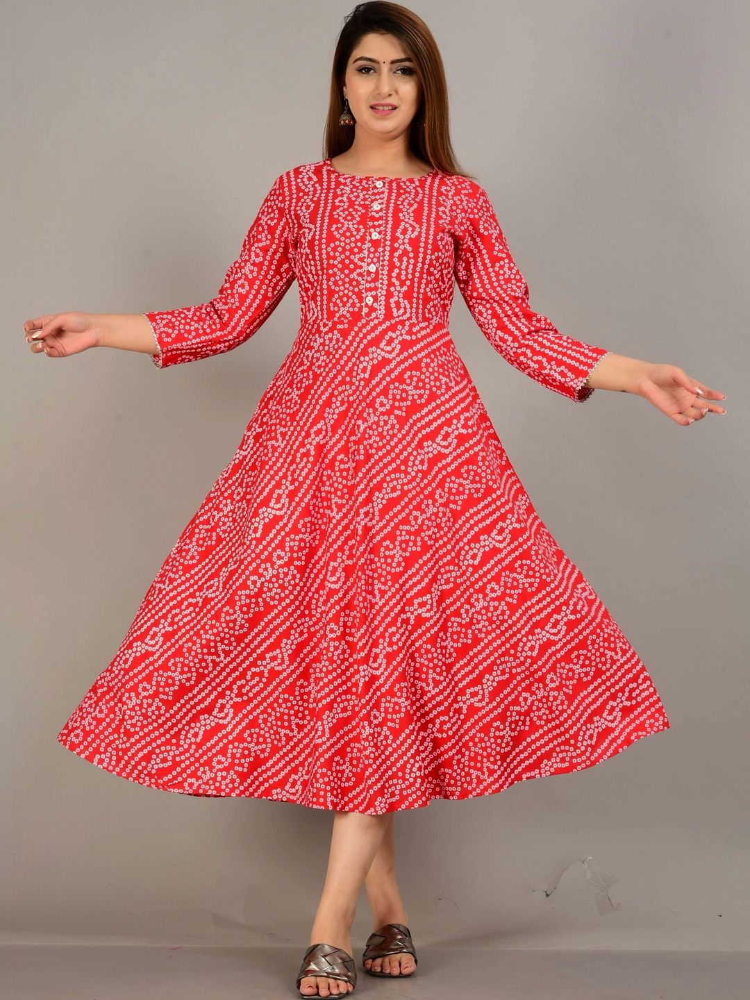 MEWEAR Printed Round Neck Fit & Flare Ethnic Dresses-image-3