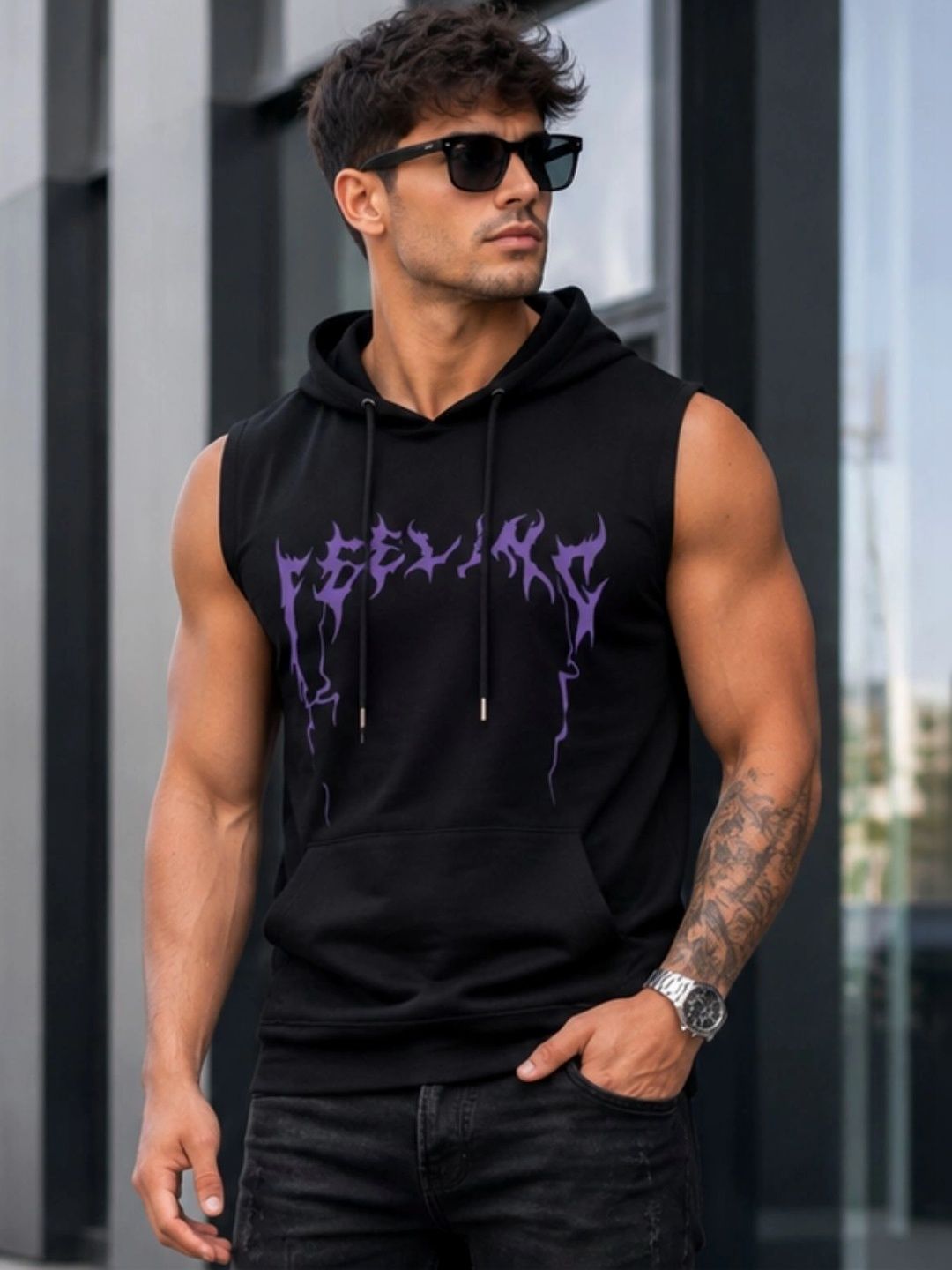 R.Code by The Roadster Life Co. Printed Cotton Blend Gym Vest