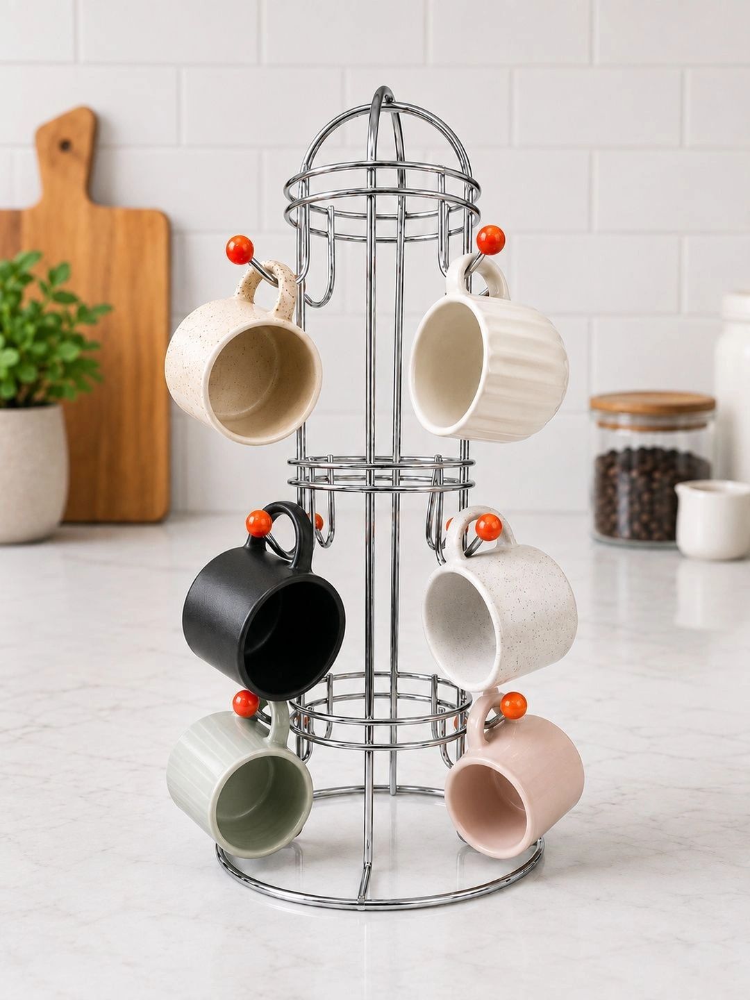 OBEROI'S TRADERS Black & White Stainless Steel Coffee Mug Hooks Holder-picture-11
