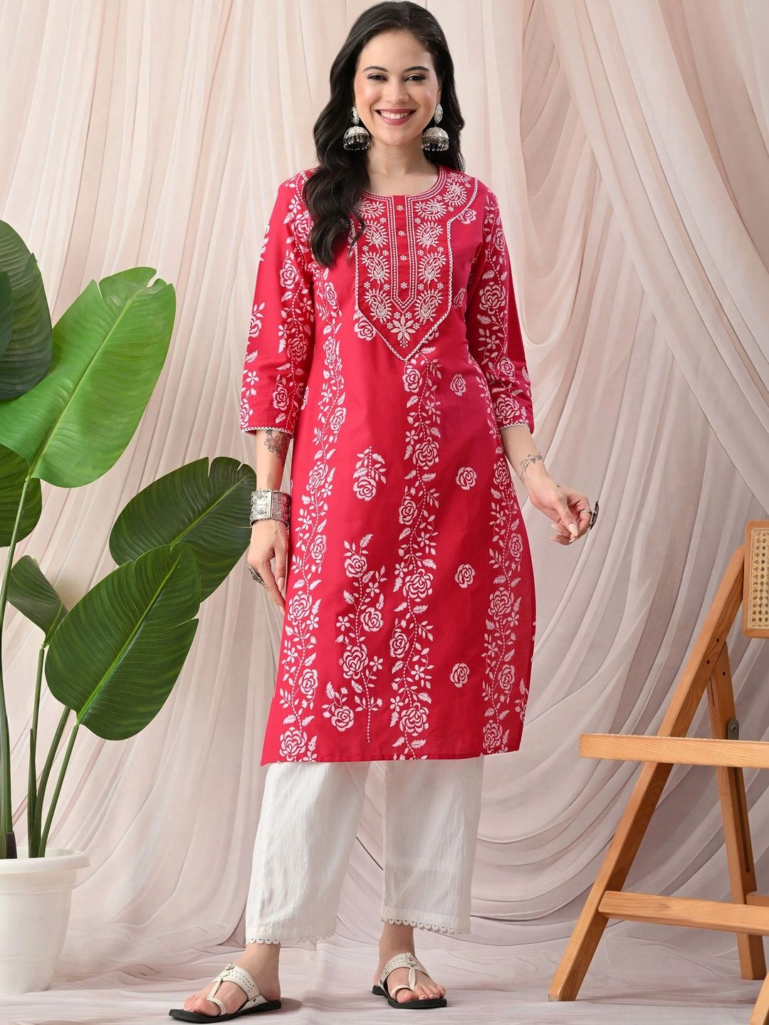 KJFAB Women Floral Printed Thread Work Floral Kurta-picture-57