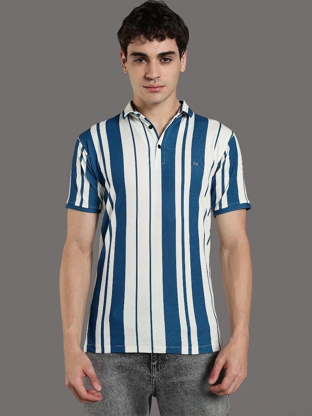 GLORI STAR Men Striped Polo Collar T-shirt-picture-25