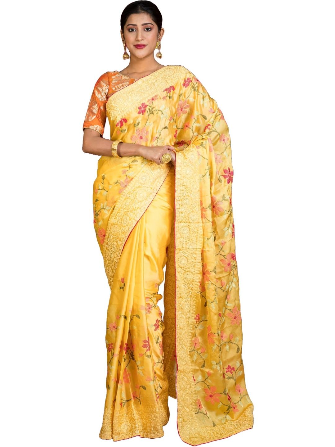 BENGAL LOOMS INDIA Floral Embroidered Pure Silk Saree-picture-12