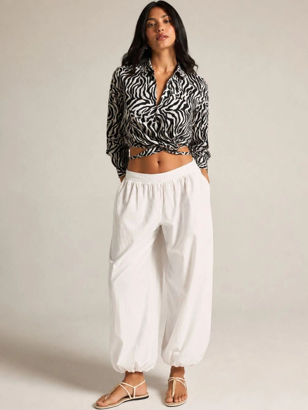 LA CHIC PICK Animal Print Cotton Blend Wrap Crop Top-picture-40