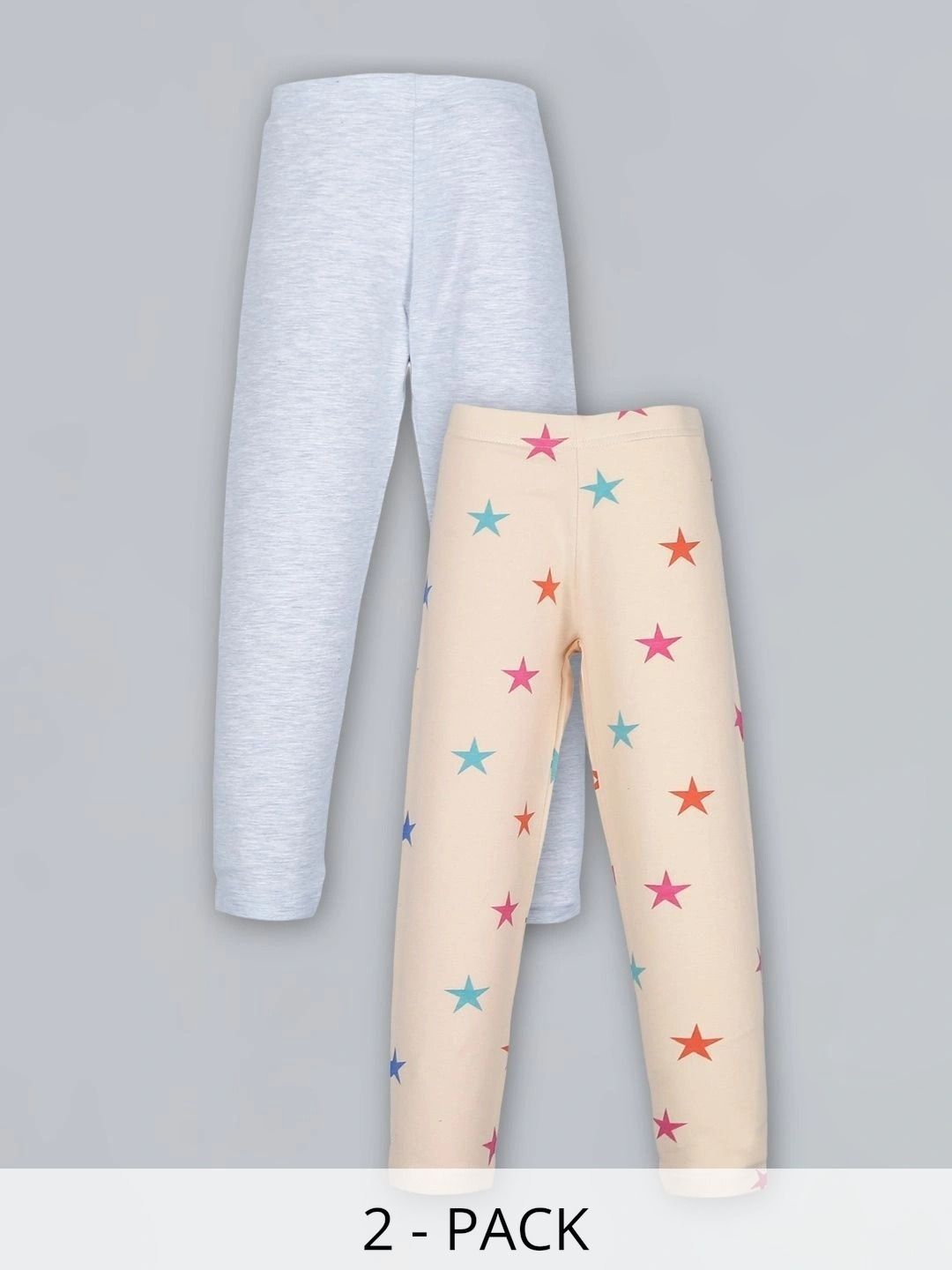 PLUM TREE Girls Pack Of 2 Printed Cotton Ankle Length Leggings-picture-1