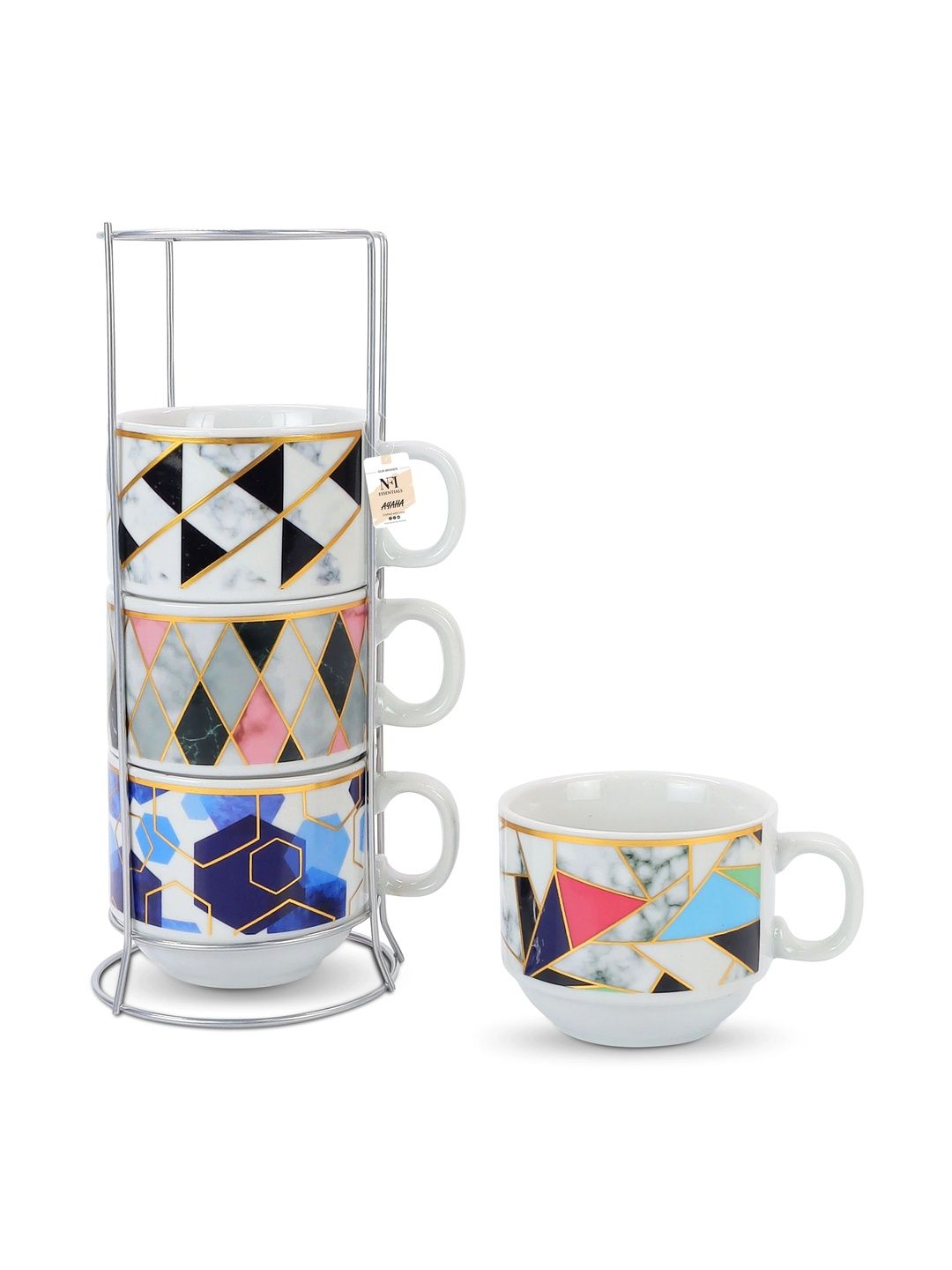 NFI essentials Multicoloured Geometric Printed Ceramic Glossy Mugs Set of Cups and Mugs-picture-31