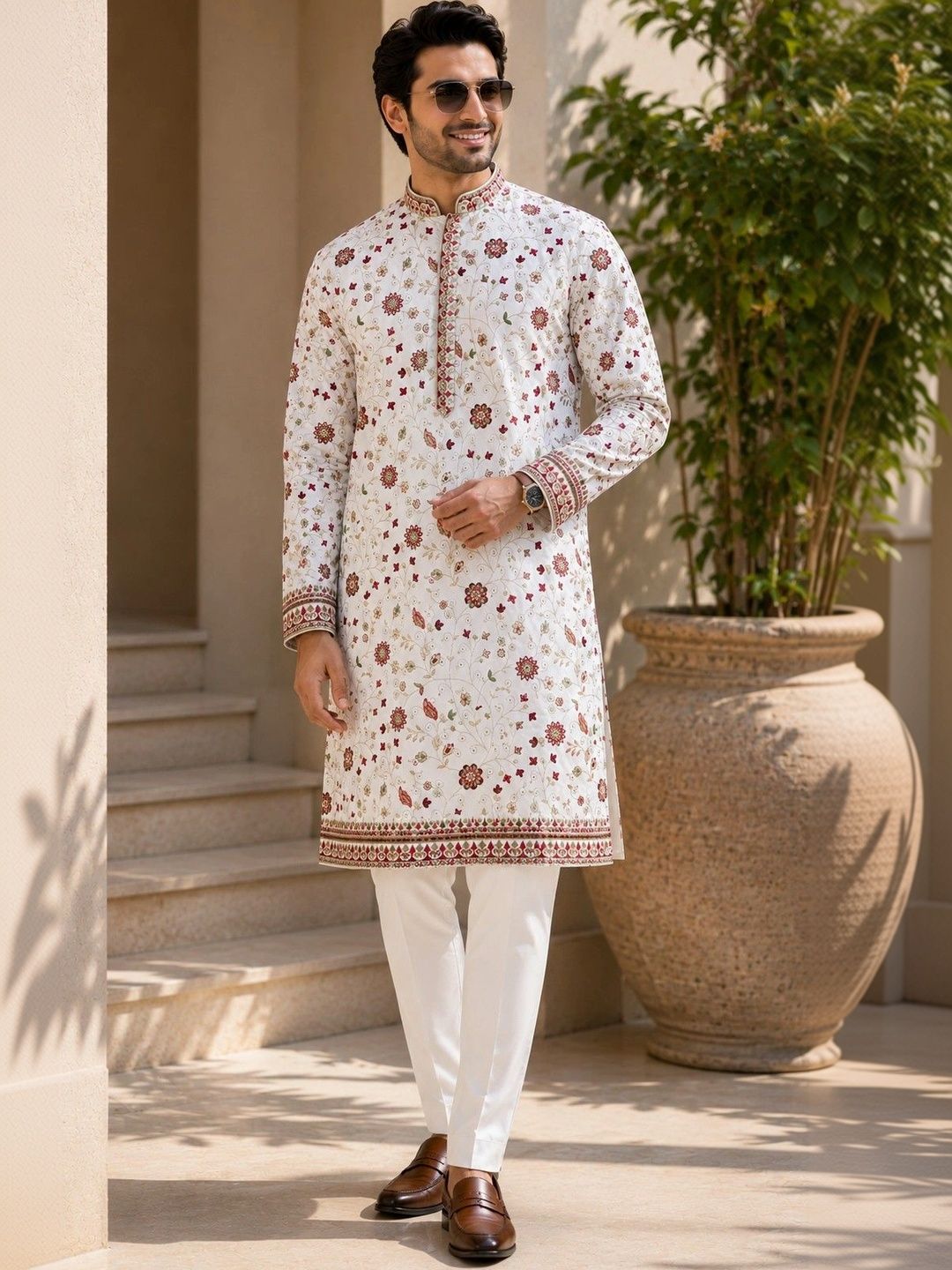 RANGKALP Men Floral Embroidered Thread Work Floral Kurta-picture-47