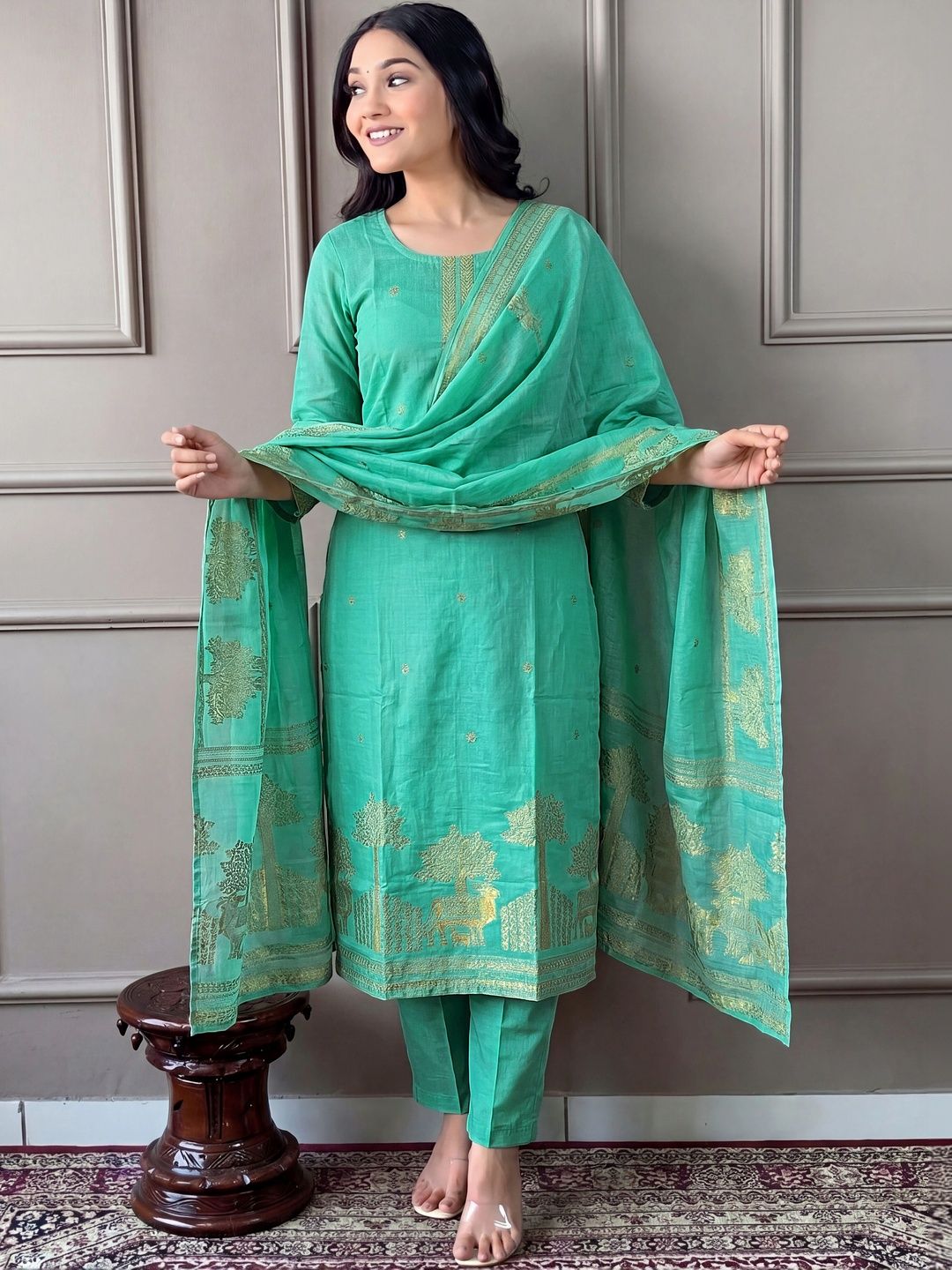 ANKHIR ERA Women Ethnic Motifs Regular Kurta with Trousers & With Dupatta-picture-30