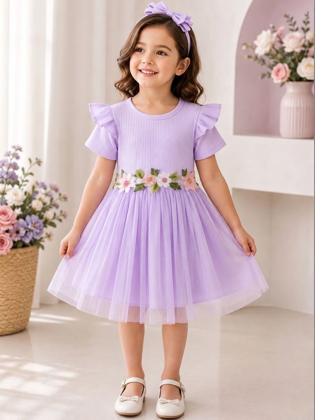BAESD Flared Sleeve Ruffled Net A-Line Dress-picture-38