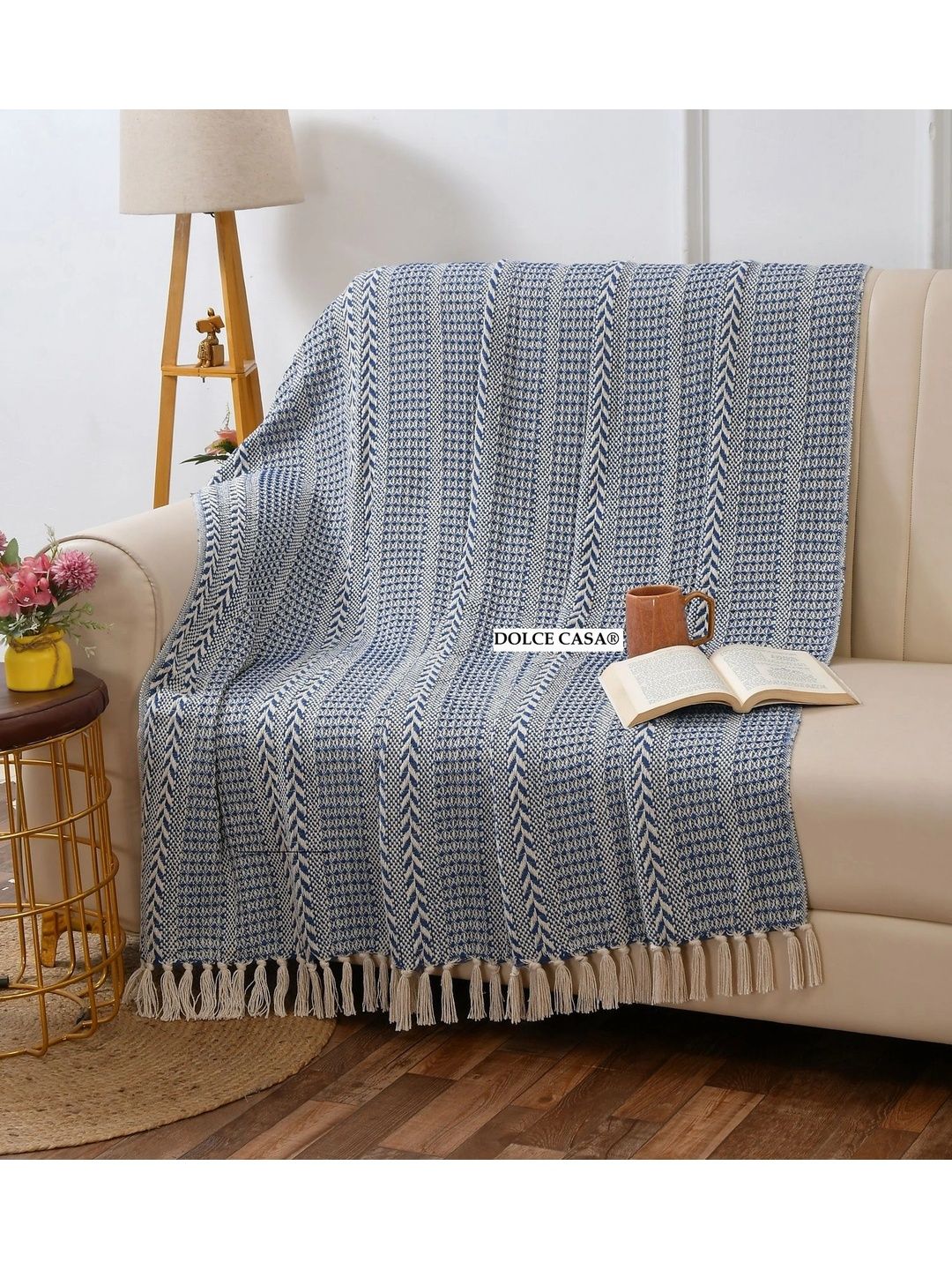 Dolce Casa Blue & White Textured Breathable Lightweight Throws-picture-31