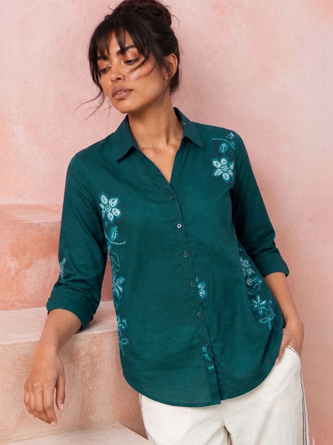 Colour Me by Melange Floral Embroidered Cotton Blend Top-picture-10