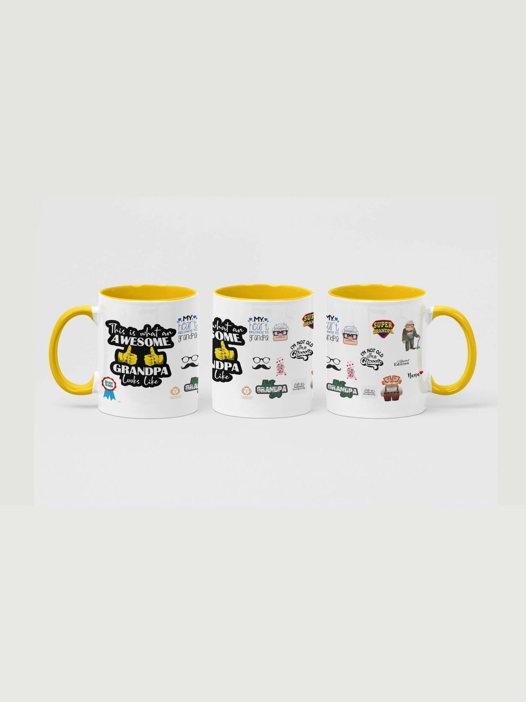 TAJNAN Yellow Text or Slogans Printed Ceramic Glossy Mugs Set of Cups and Mugs-picture-35