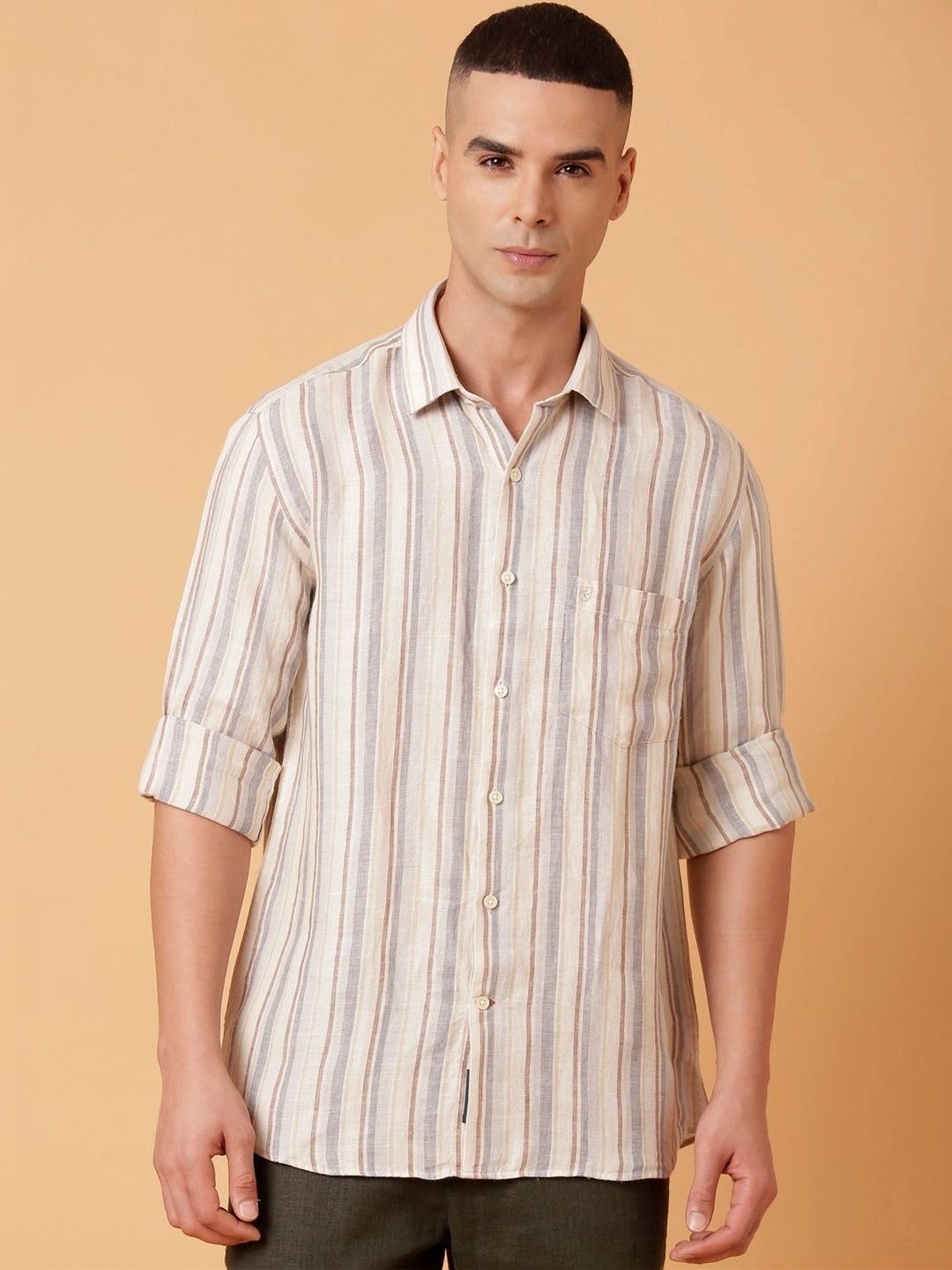 Linen Club Men Contemporary Striped Casual Shirt-picture-34