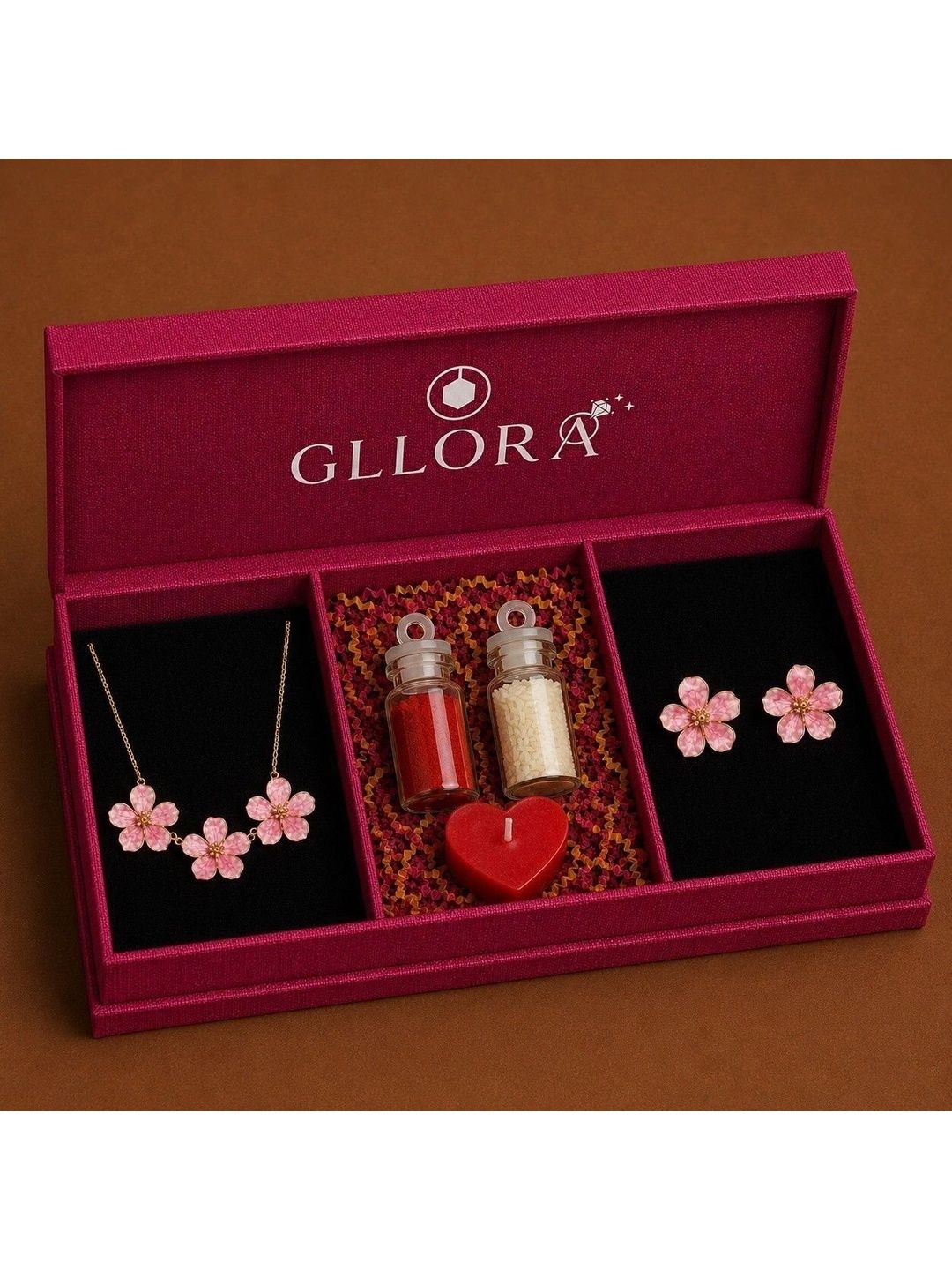 Gllora Gold-Plated Enamelled Necklace and Earrings-image-38