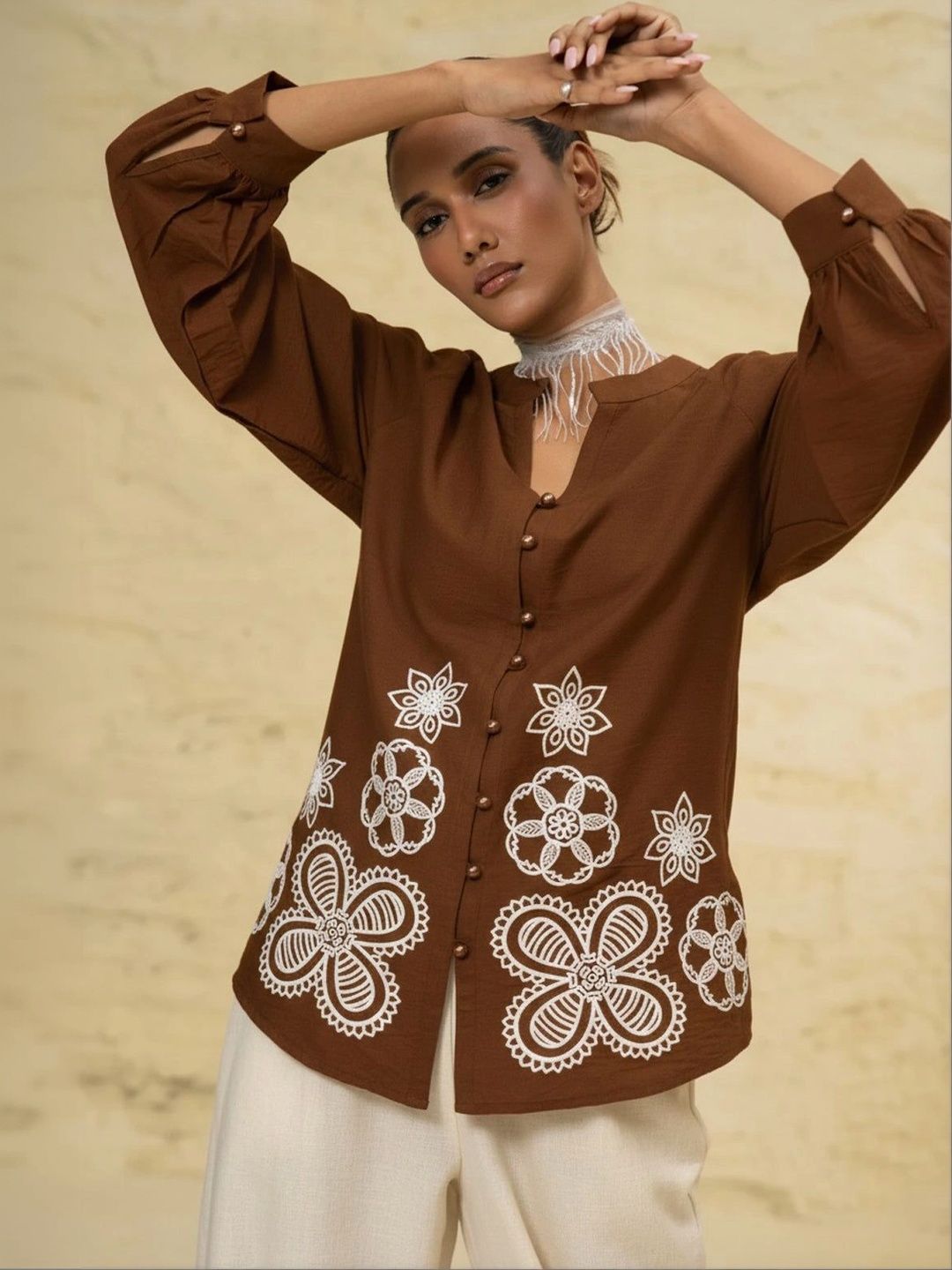 SHECZZAR Floral Embroidered Linen Top-picture-21