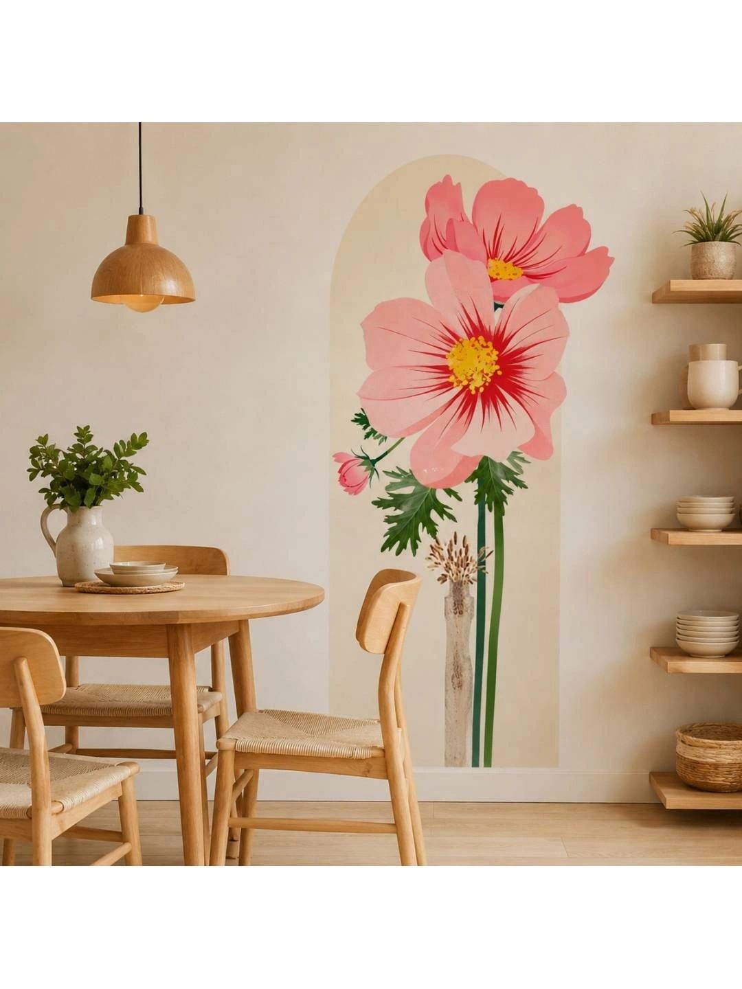 Jaamso Royals Pink & Green Large Pink Floral Arch Printed Wall Stickers-picture-31