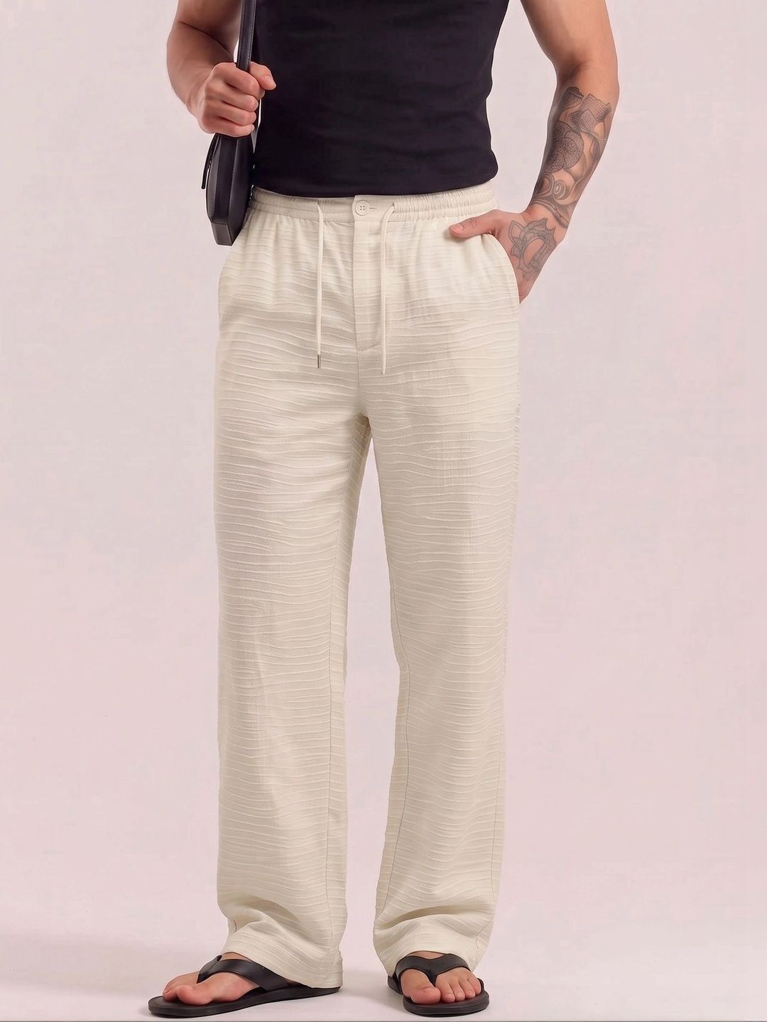 SAINT PEACH Men Textured Striped Trousers-picture-47