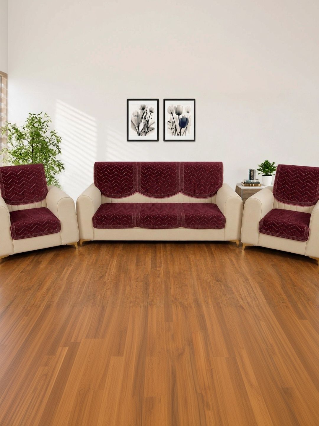 salajya anchla Maroon & Maroon Sofa Cover Without Arms-picture-22
