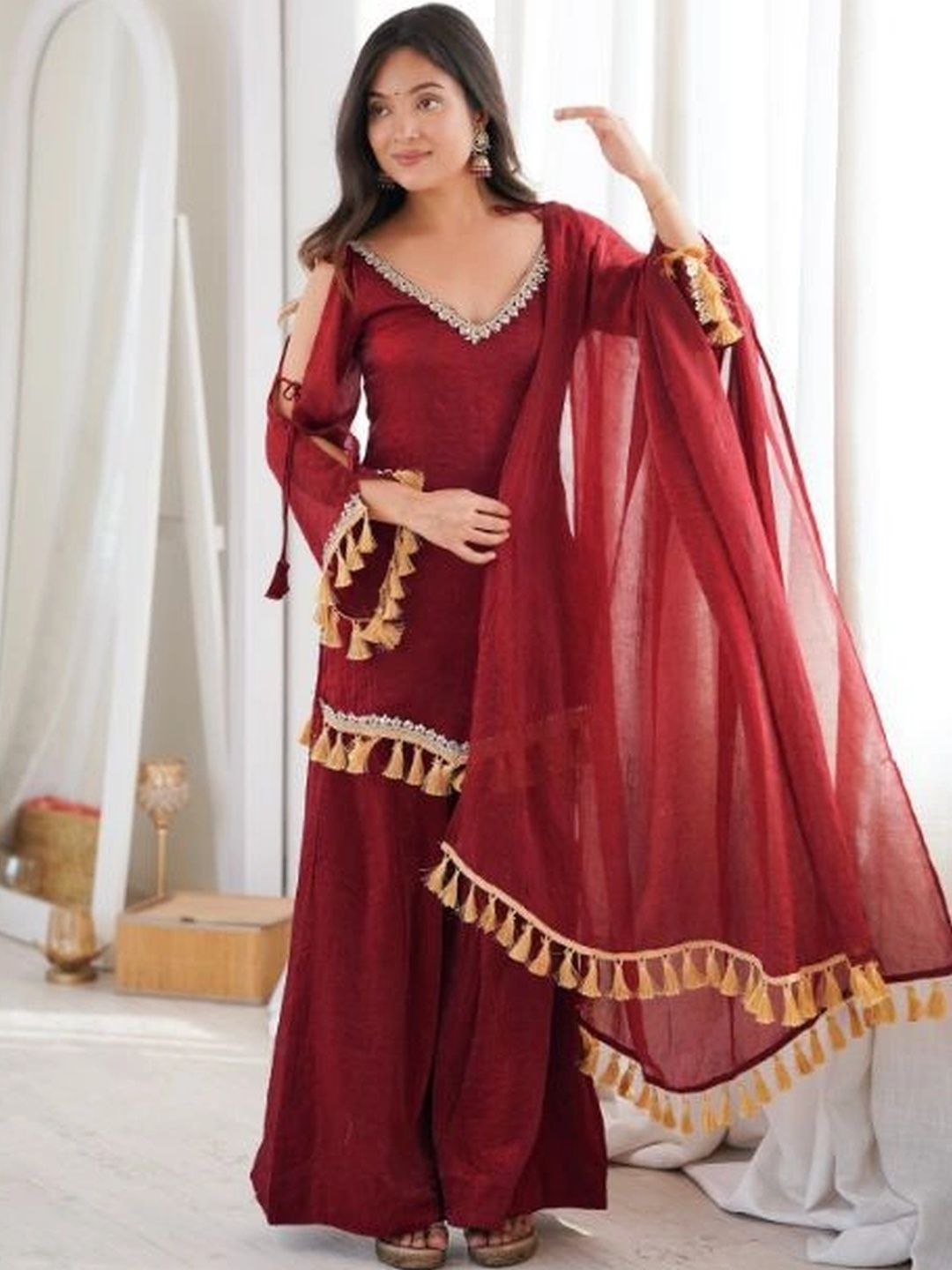 SPETS Women Regular Gotta Patti Kurta with Sharara & With Dupatta-picture-34