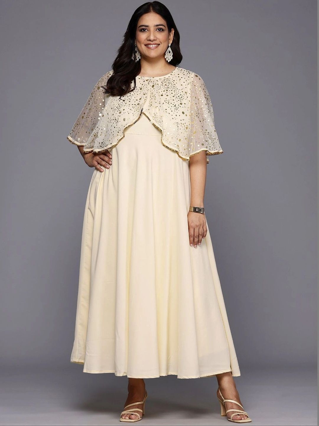A PLUS BY AHALYAA Embellished Round Neck A-Line Ethnic Dresses-picture-52