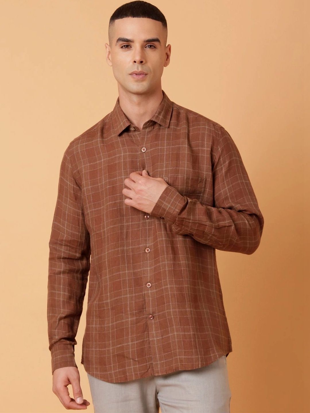 Linen Club Men Contemporary Checked Casual Shirt-image-20