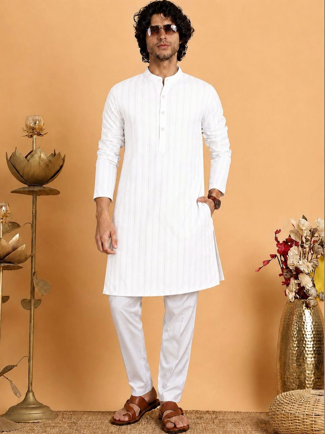 ORIFAB Men Striped Regular Pure Cotton Kurta with Pyjamas-picture-41