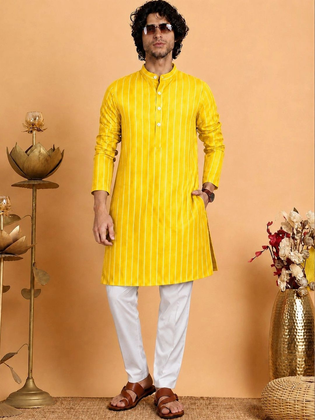 ORIFAB Men Striped Regular Pure Cotton Kurta with Pyjamas-picture-15