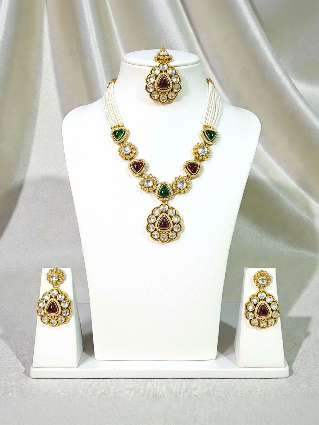 Lizzera Fashion Gold-Plated Jadau Pearl Necklace and Earrings-picture-55