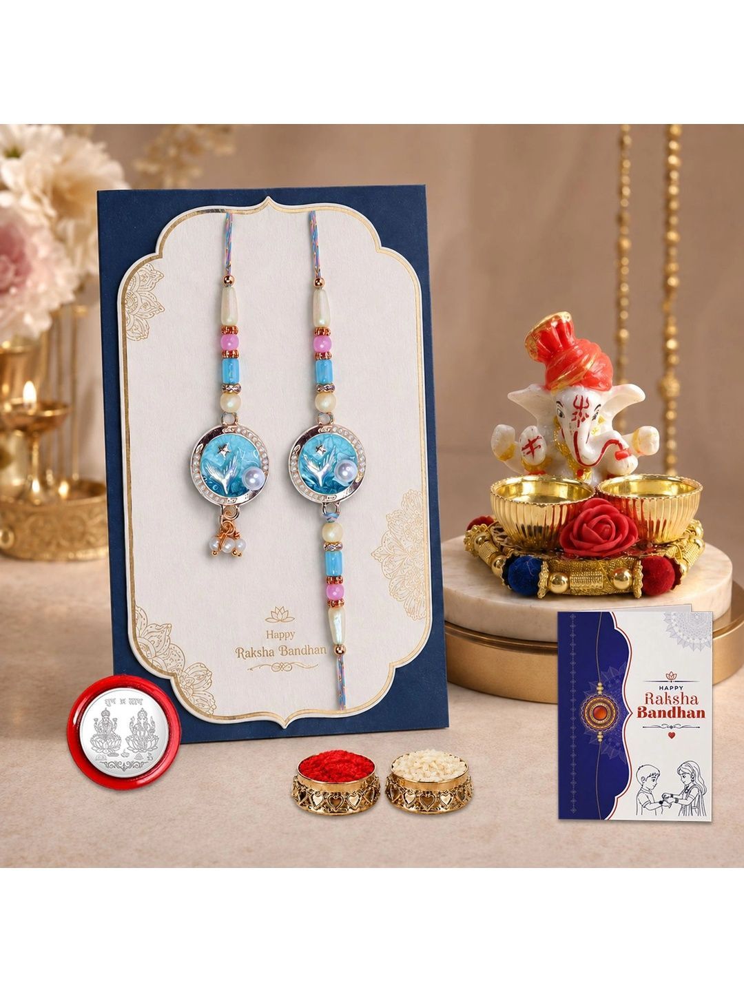Myntra Elegant Homes Set Of 6 Rakhi Gift Set With Silver Coin & Roli Chawal-image-10