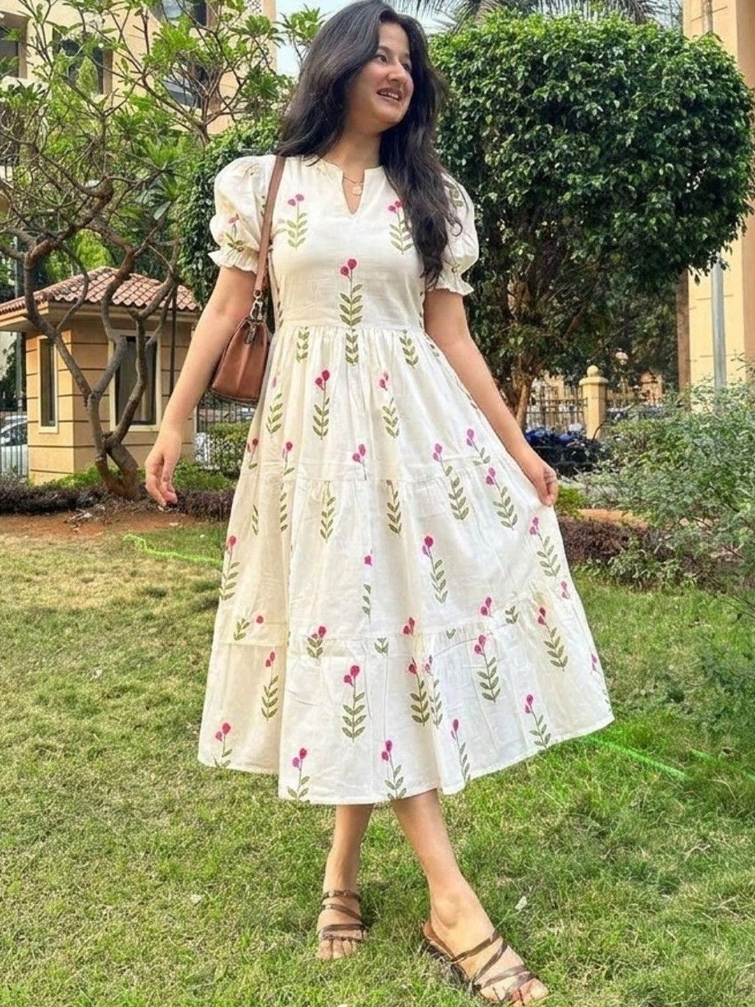 CKB APPARELS Floral Print Puff Sleeve Midi Dress-image-9