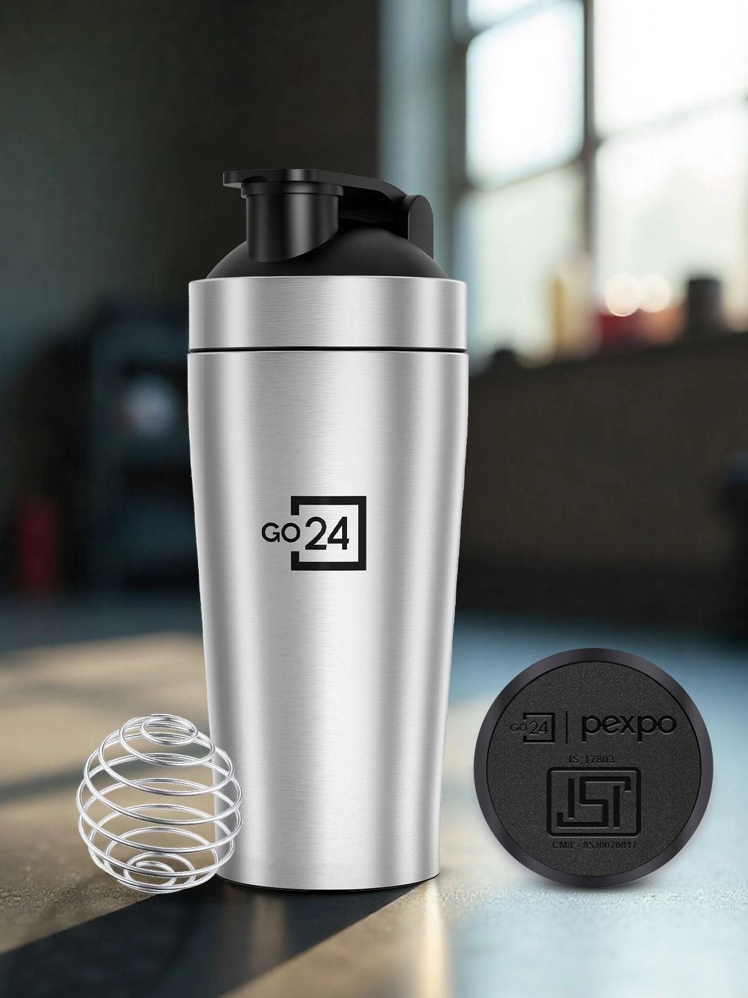 Go24 Kayo Plus Silver-Toned Stainless Steel Leakproof Single Wall Vacuum Gym Shaker