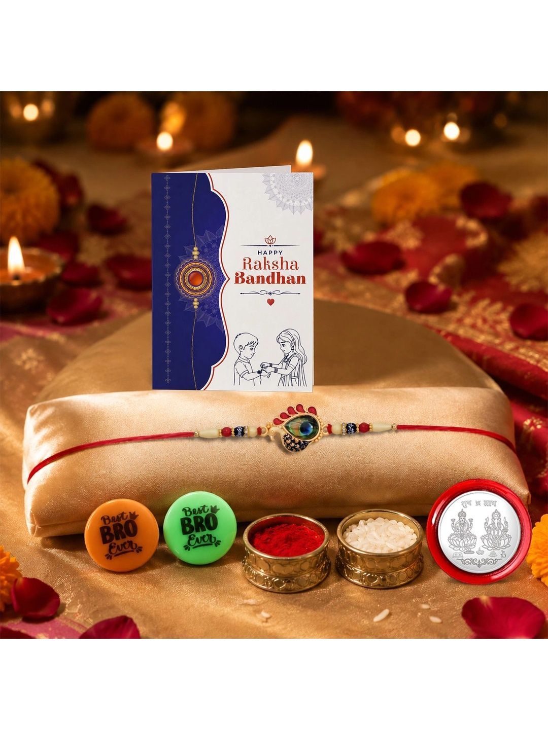 Myntra Elegant Homes Set Of 7 Rakhi Gift Set With Silver Coin, Greeting Card & Roli Chawal-picture-26
