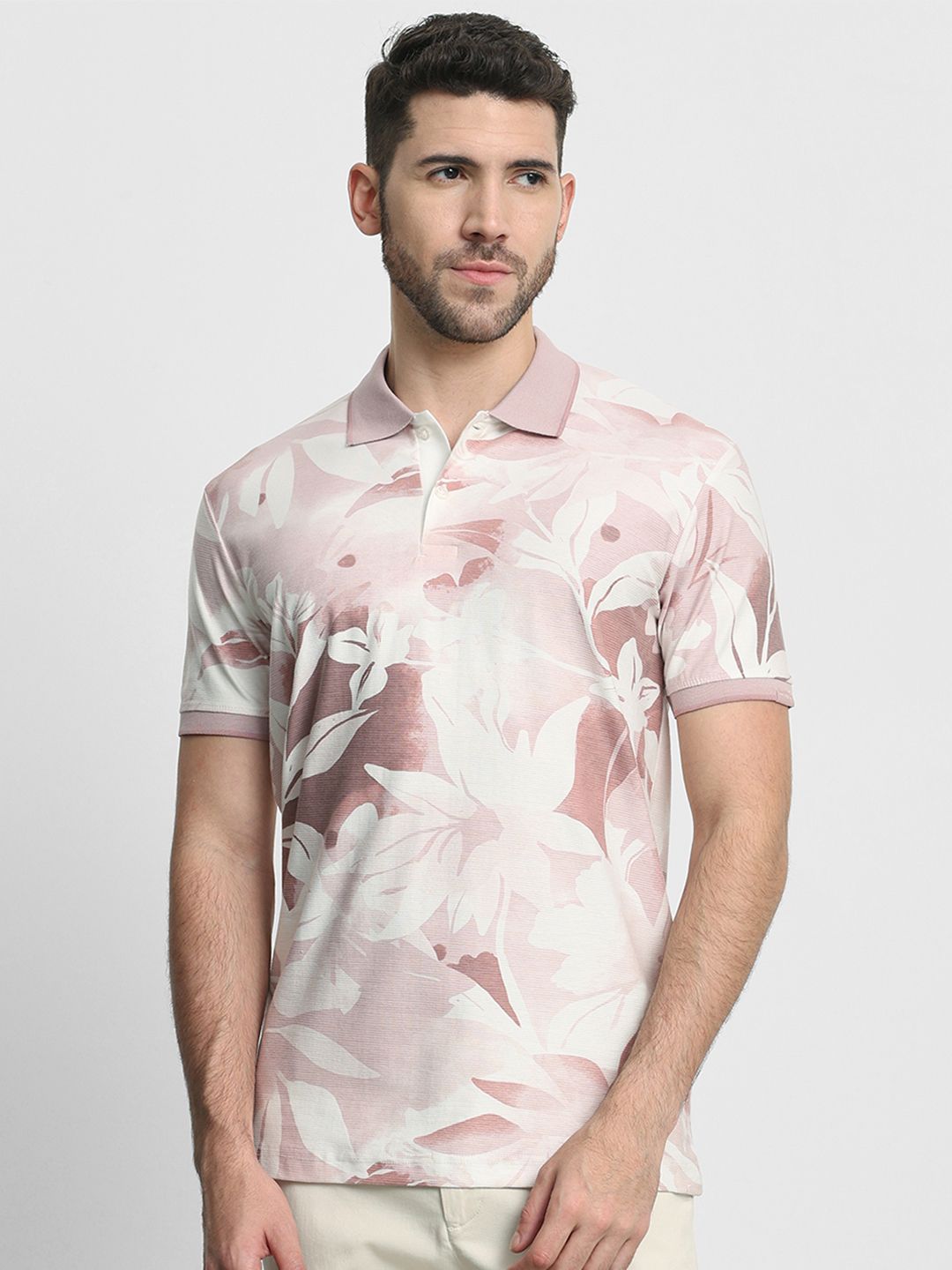 Mufti Floral Printed Polo Collar Short Sleeves Slim Fit T-Shirt-picture-48