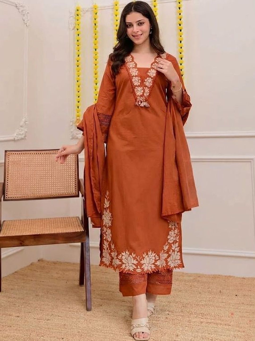 MYRIE Ethnic Motifs Yoke Design Regular Thread Work Kurta with Trousers & With Dupatta-picture-40