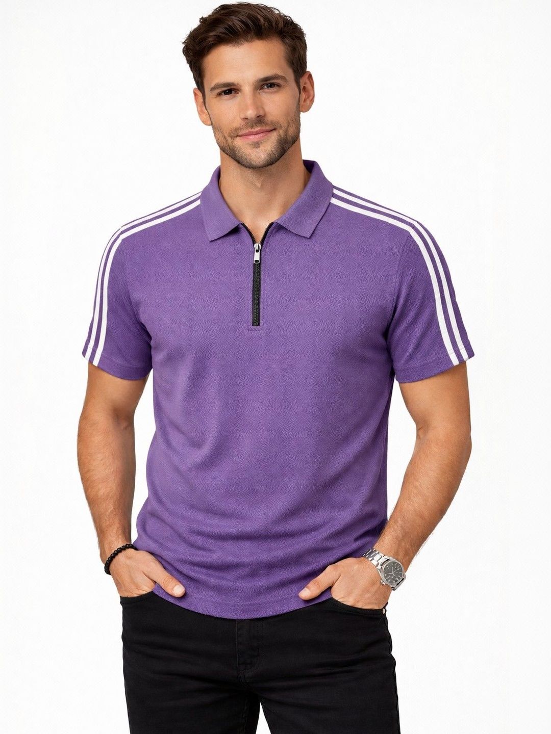 organic chics Men's Striped Polo Collar Regular Fit T-shirt-picture-20