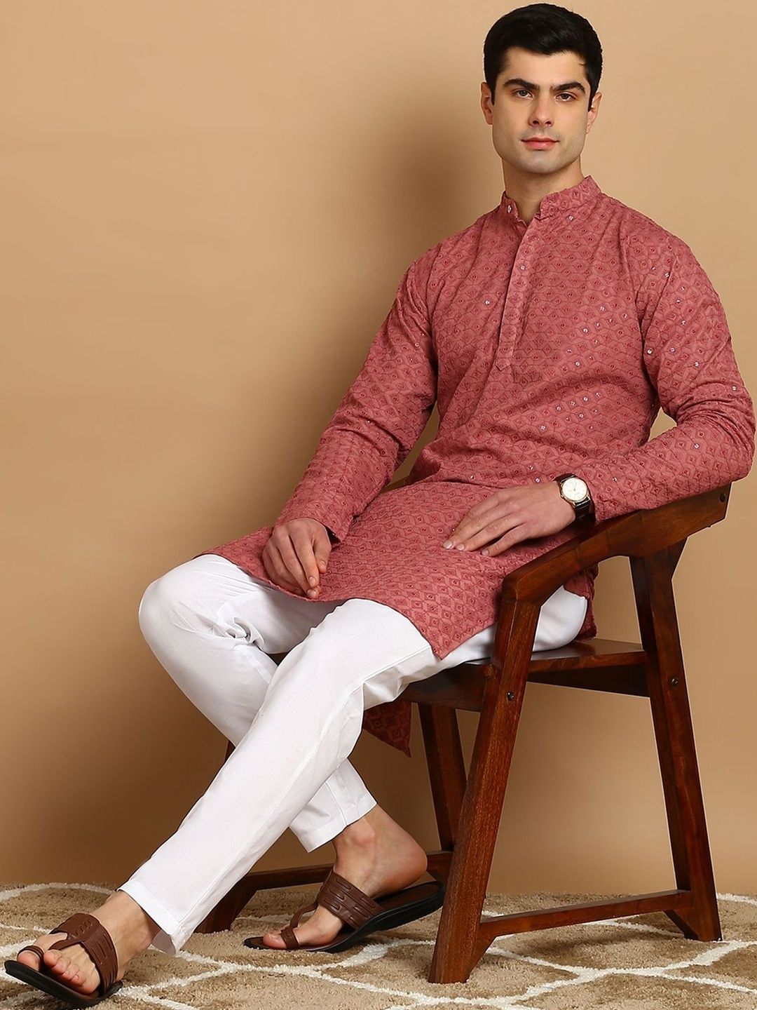 Anouk Mirage Men Ethnic Motifs Embroidered Regular Thread Work Pure Cotton Kurta with Pyjamas-picture-33