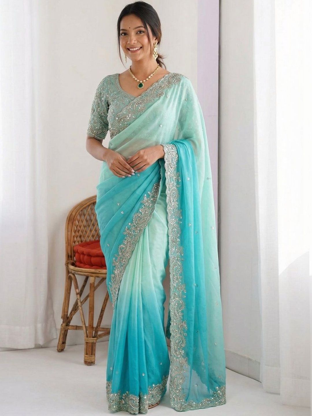 Kalista Ombre Sequinned Tissue Heavy Work Saree-picture-47